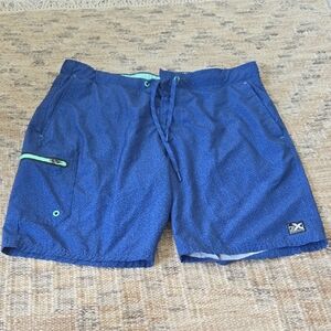 ZeroXposur Men's Blue Board Shorts with Green Accents
